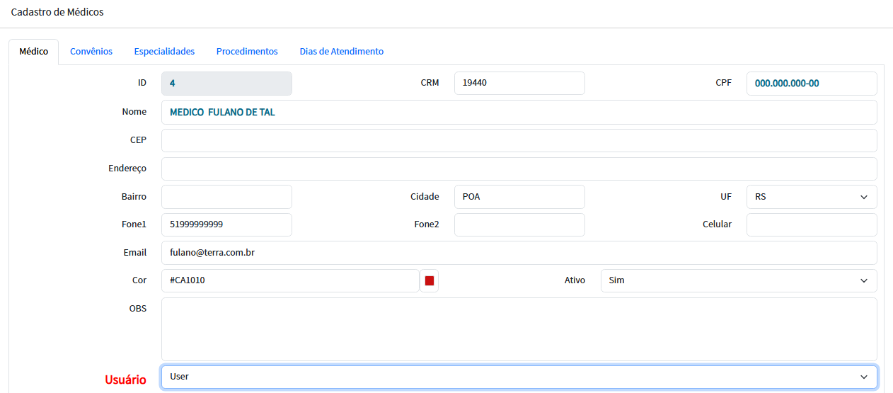 Tela de cadastro de médicos do PrecisionMed